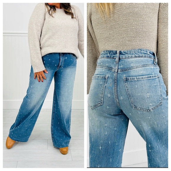 MoCo Boutique Denim - Plus Size Cat Scratch Fever Tummy Control Wide Leg Jeans